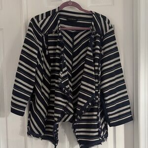 Lane Bryant Navy Blue Chevron striped Cotton blazer jacket with frayed edges